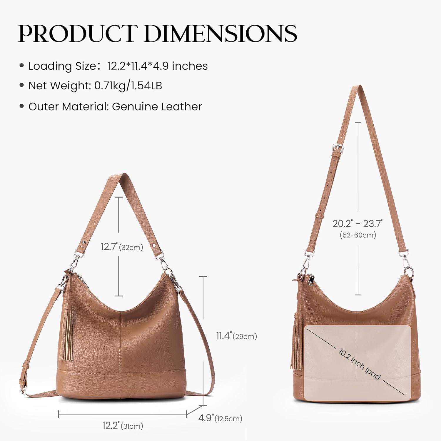 Genuine Leather Hobo Crossbody Bag for Women, Soft Real Leather Bucket, Shoulder Handbag Purse with 2 Removable Strap - Image 6