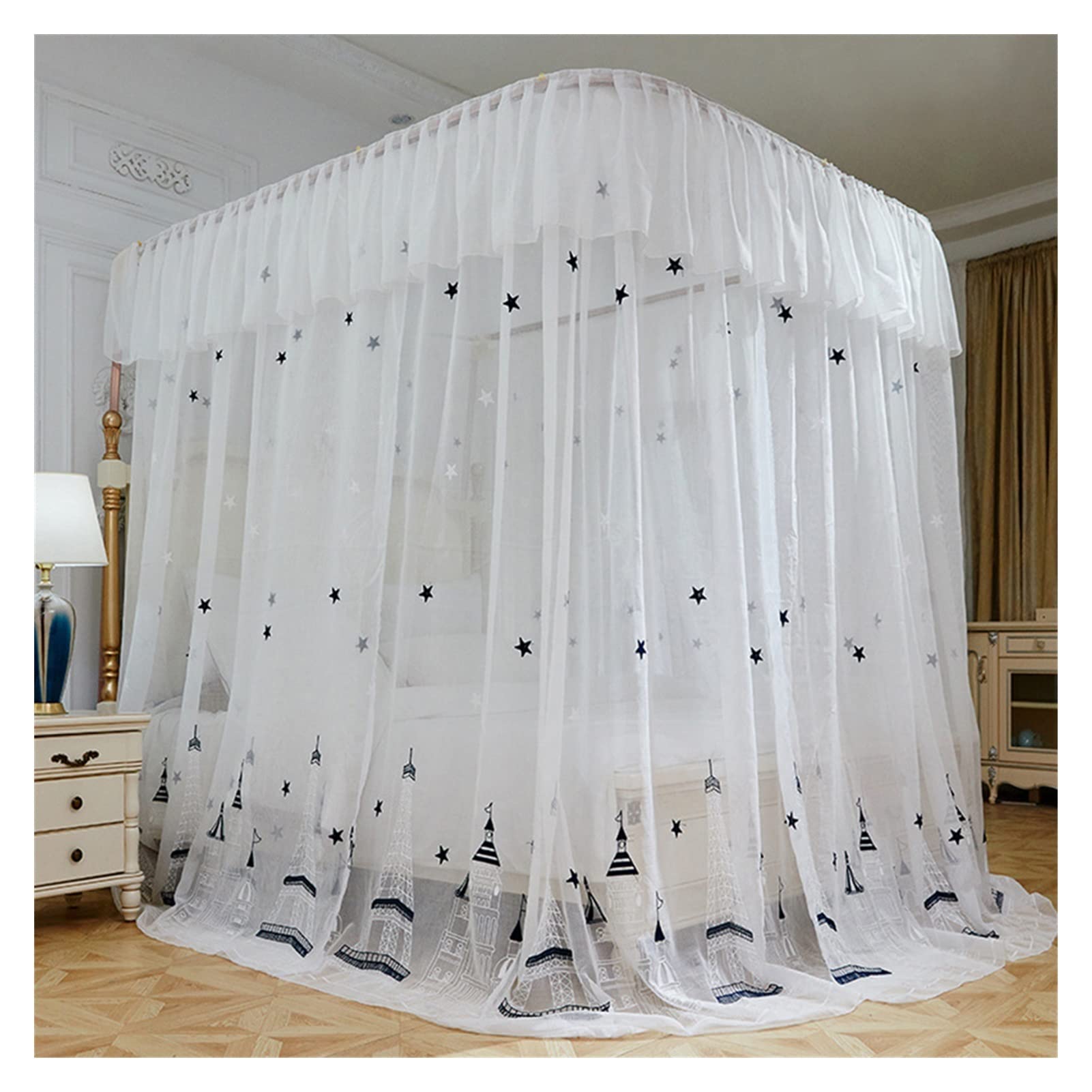 Dosel de cama elegante de 6,6 pies estilo princesa con cortina gruesa de encaje