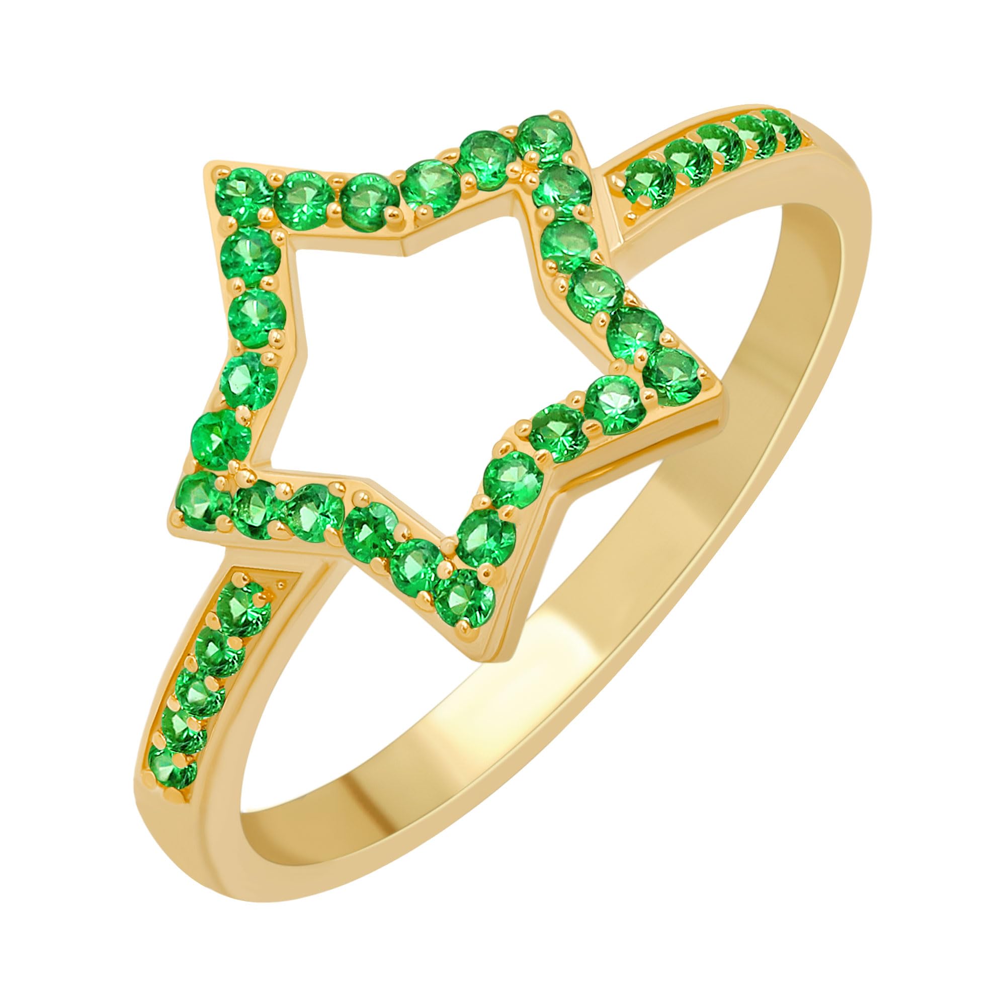 18K Yellow & White Gold Lab Created Ruby/Blue Sapphire/Simulated Diamond/Emerald Stone Star Shape Rings for Women - Light Weight Birthstone Ring Jewelry - Gift for Her