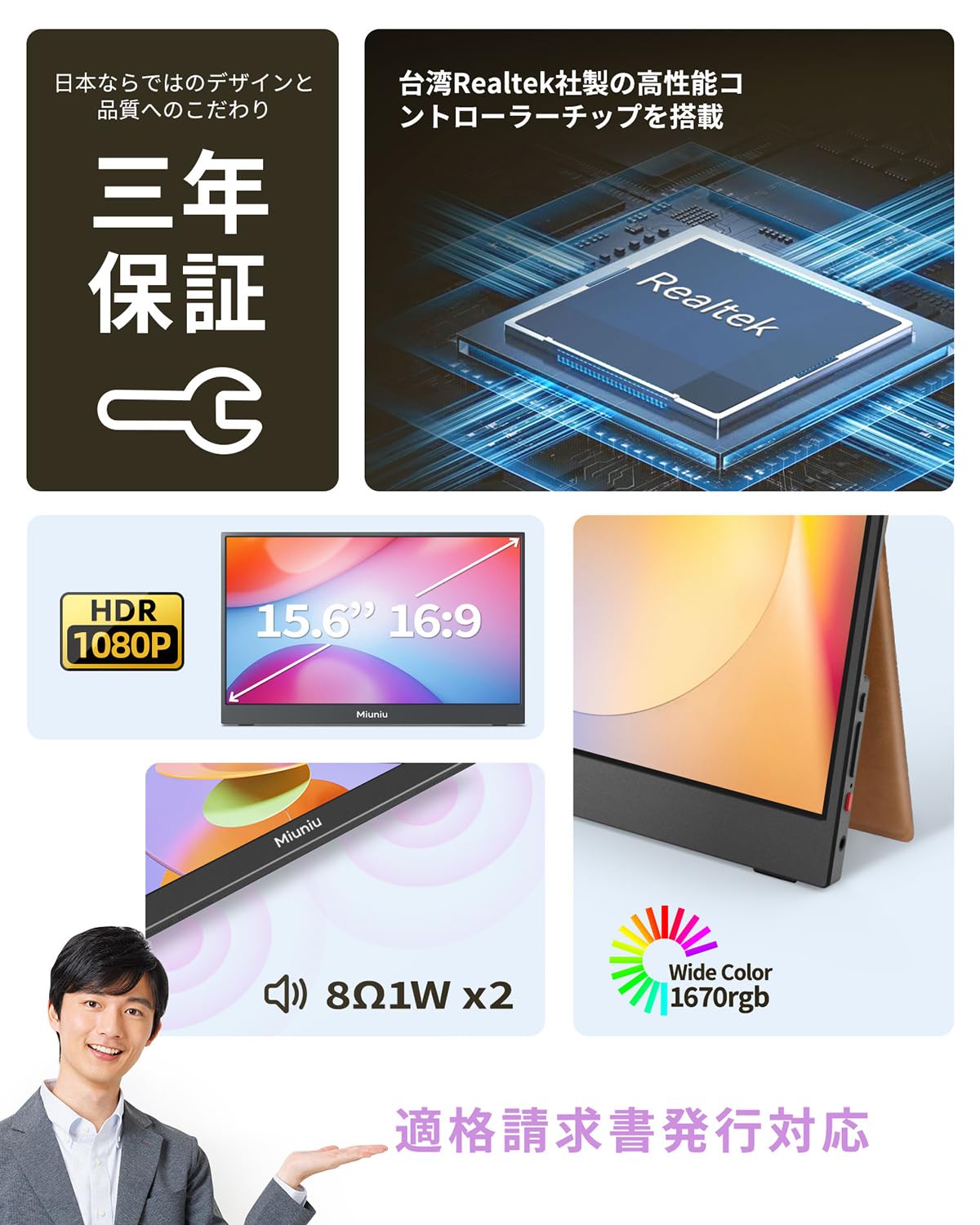 Amazon.co.jp: Miuniu モバイルモニター 15.6インチ 1920x1080 16:9