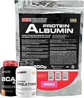 Kit Albumin Protein Morango 500g + Creatina Tangerina 100g + BCAA 4,5g Tangerina 100g - Bodybuilders