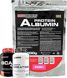 Kit Albumin Protein Morango 500g + Creatina Tangerina 100g + BCAA 4,5g Tangerina 100g - Bodybuilders