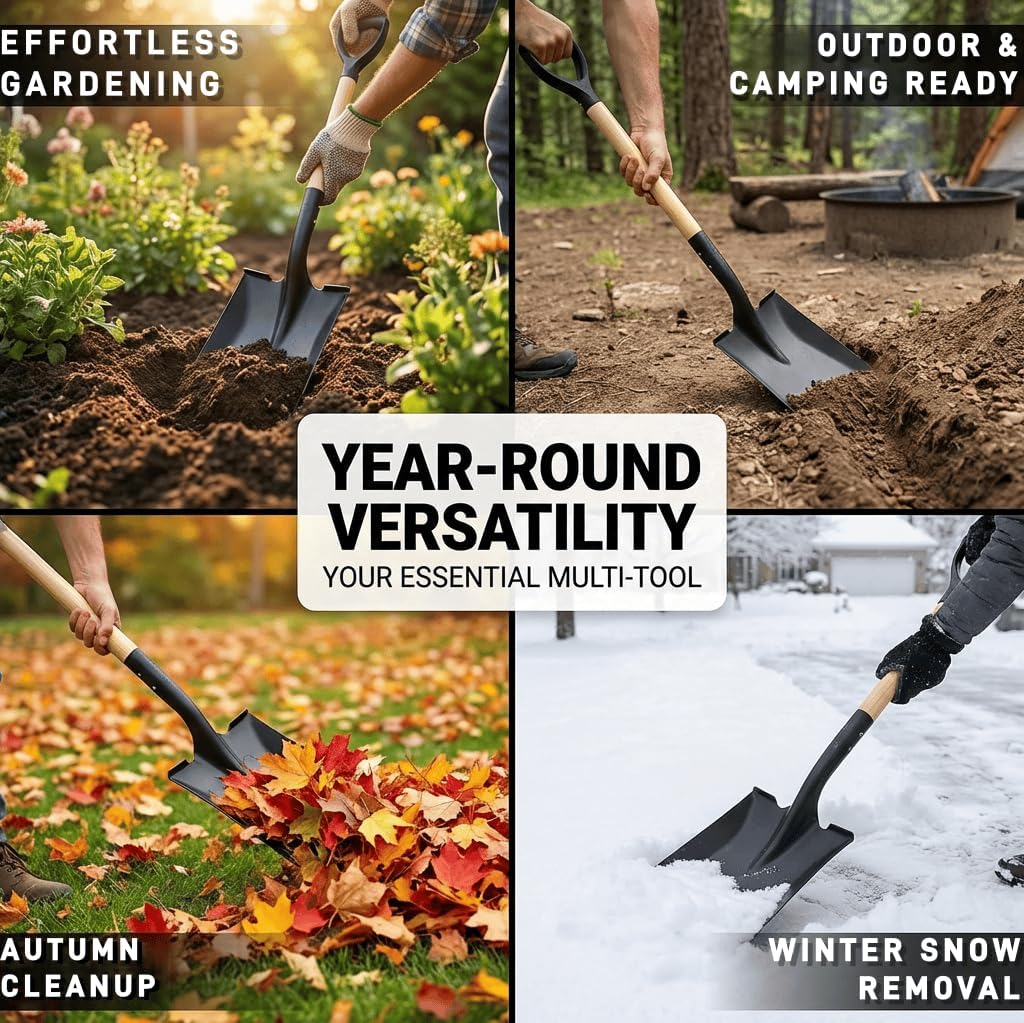 HIGHLIGHT 41 Inch Heavy Duty Square Shovel with D-Handle & Cold Rolled Steel Blade - Digging, Transfer, Snow Shovel for Car, Garden & Yard Tools