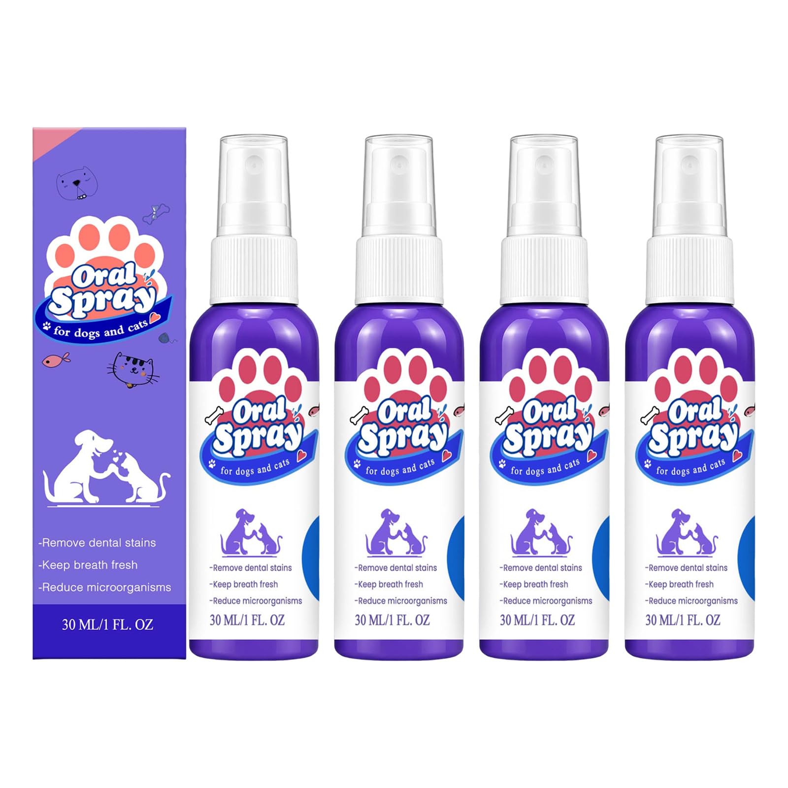 Spray de soin dentaire pour chien, 30 ml，4 pièce | spray oral, anti-tartre pour chien, spray dentaire pour chien, tartre, contre la mauvaise haleine