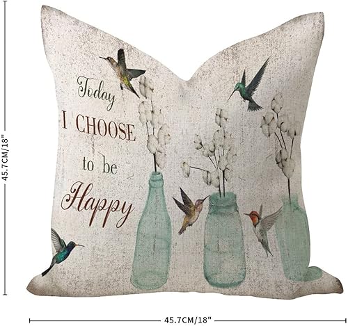 Miniatura 2 de Today I Choose to Be Happy - Funda de almohada suave rústica para automóvil, funda de cojín de colibrí, florero, flores, pájaros, fundas de almohada