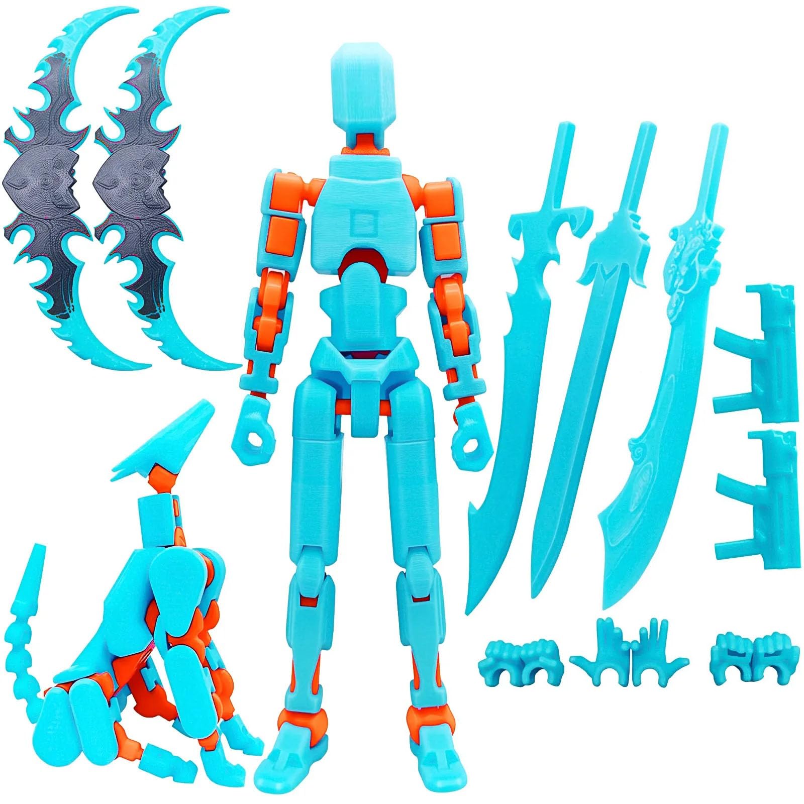 7.8インチ 光るT13 3Dアクションフィギュア 犬セット タイタン13ノバロボ13アクションフィギュア T 13 3Dプリント マルチジョイント 可動 ダークブルーで成長 (Lブルー/オレンジ、組み立て完了)