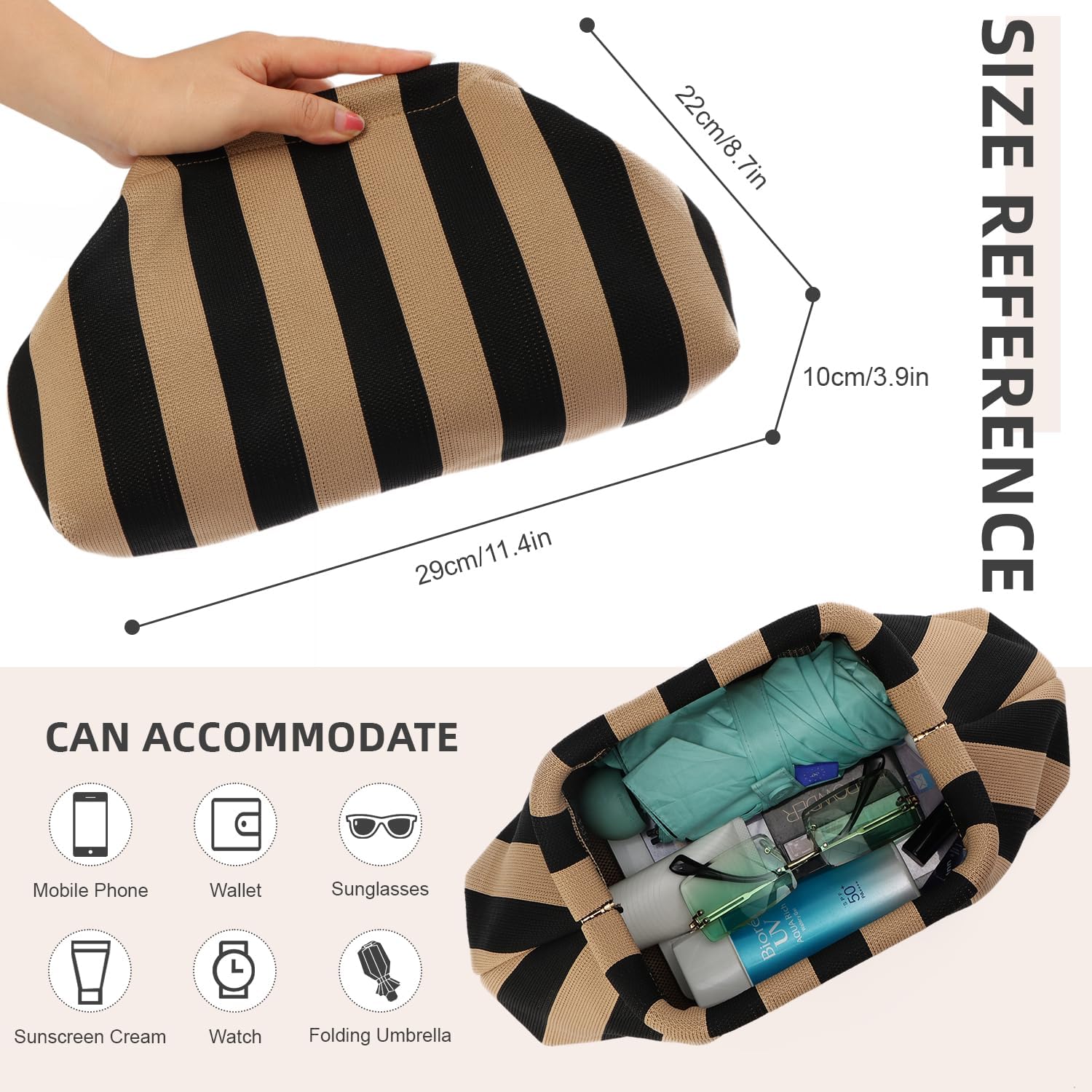 Oweisong Striped Dumpling Clutch for Women Woven Mahjong Tile Bag image 5