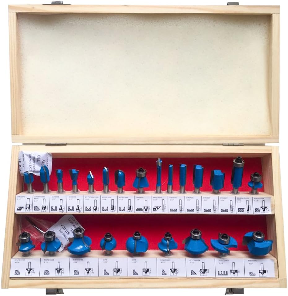 MaxLit- Carbide router bits set-24 Pieces route set 1/4'' Inch shanks- For woodworking, edging, trimming, grooving, veining wood projects.