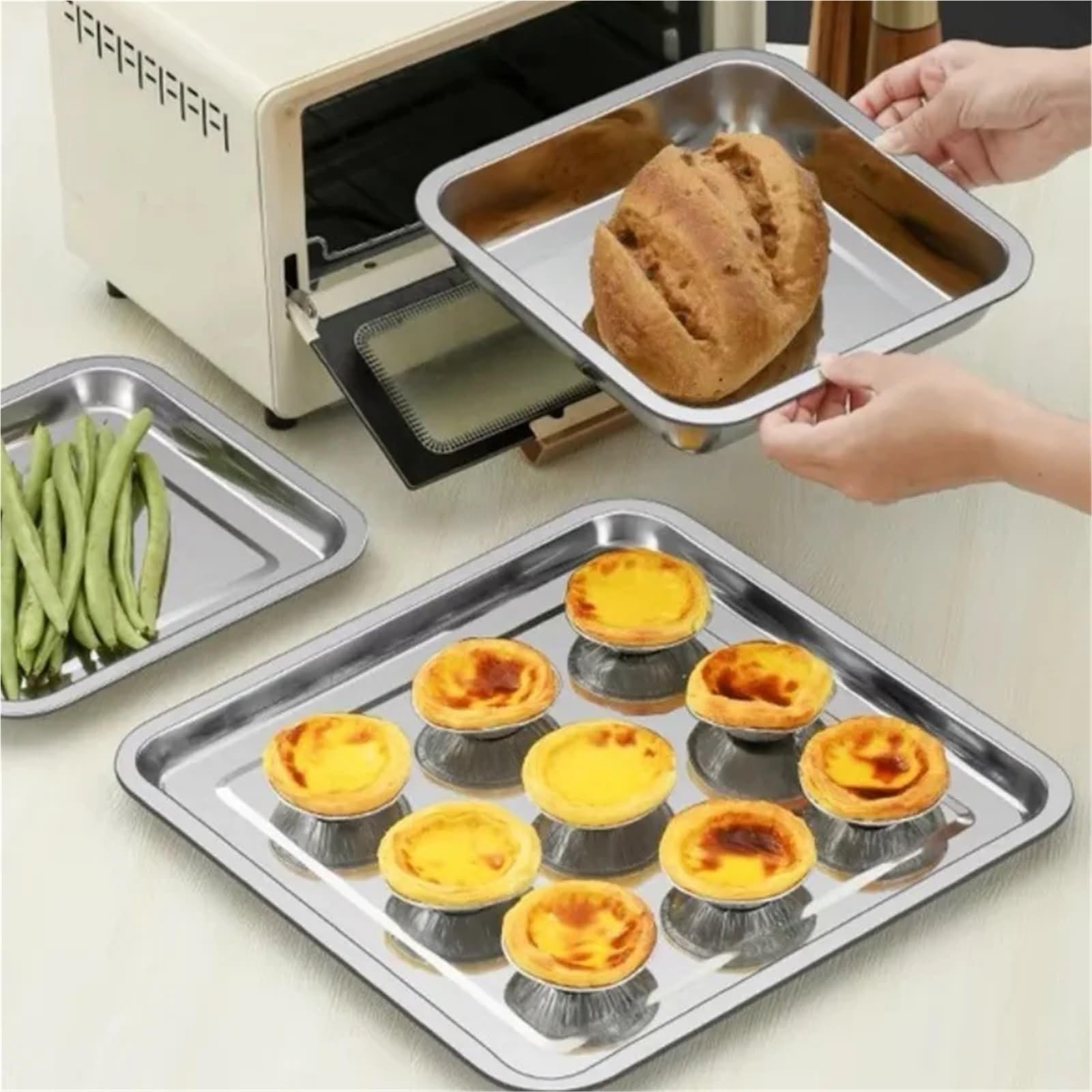 Vassoio da portata quadrato in acciaio inox cucina, 5 pezzi, for piatti for torte e alimenti per Cucina(25x25x2cm)