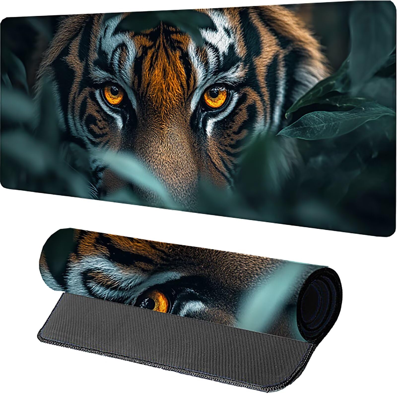 Podkładka pod mysz do gier Tiger L-3792 1000 x 500 x 3 mm, podkładka pod mysz, duża roślina, mata na biurko z przeszytą krawędzią, podkładka pod mysz z antypoślizgową gumową podstawą, akcesoria