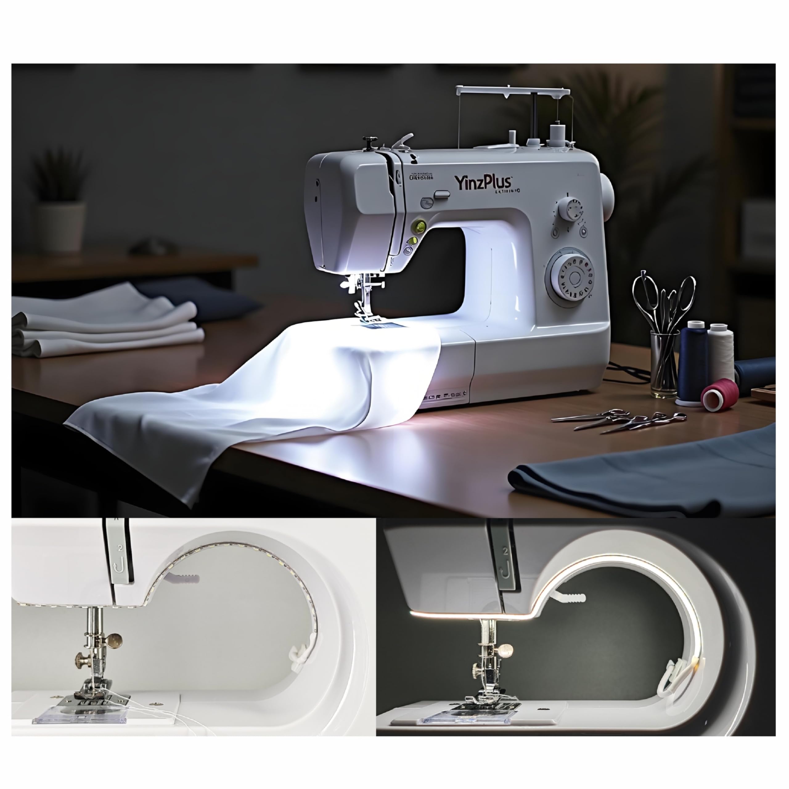 YinzPlus Sewing Machine LED Light Strip Stick on, Dimmable, Ra 90 high Brightness, Strong Adhesion, Fast Installation, Eye Protection, Energy Saving, 11.77 Inch,Cold White