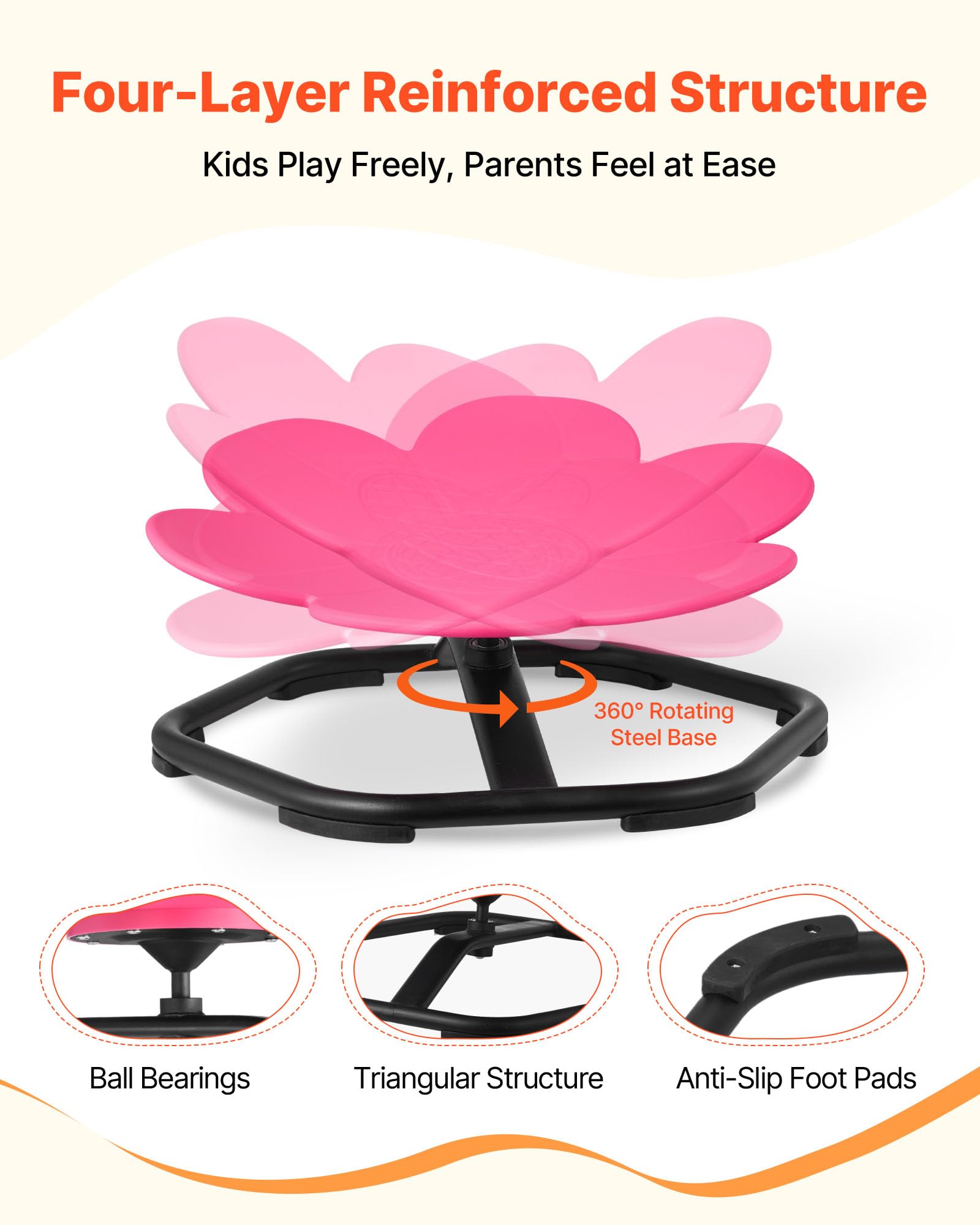 VEVOR Sedia Girevole Sensoriale per Bambini, Capacità di 100 kg, a Forma di Fiore in Metallo Antiscivolo, Sedile per Sedersi e Girare per Coordinazione, Equilibrio e Concentrazione, Rosso