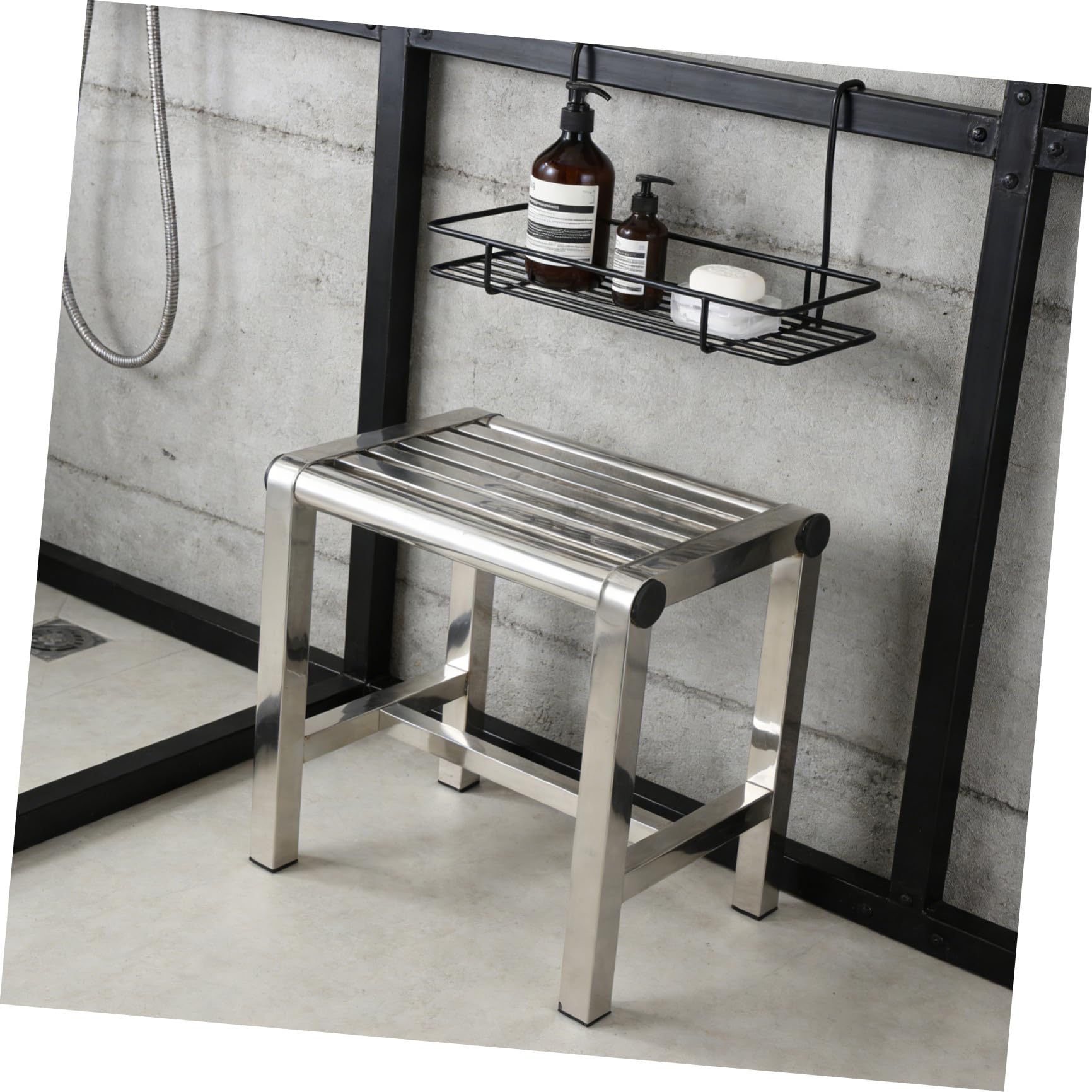 TOYANDONA Taburete de Ducha Compacto de Acero Inoxidable Resistente al Agua Diseño Antideslizante y Limpieza Fácil para Baño y Balcón, Adecuado para Personas Mayores