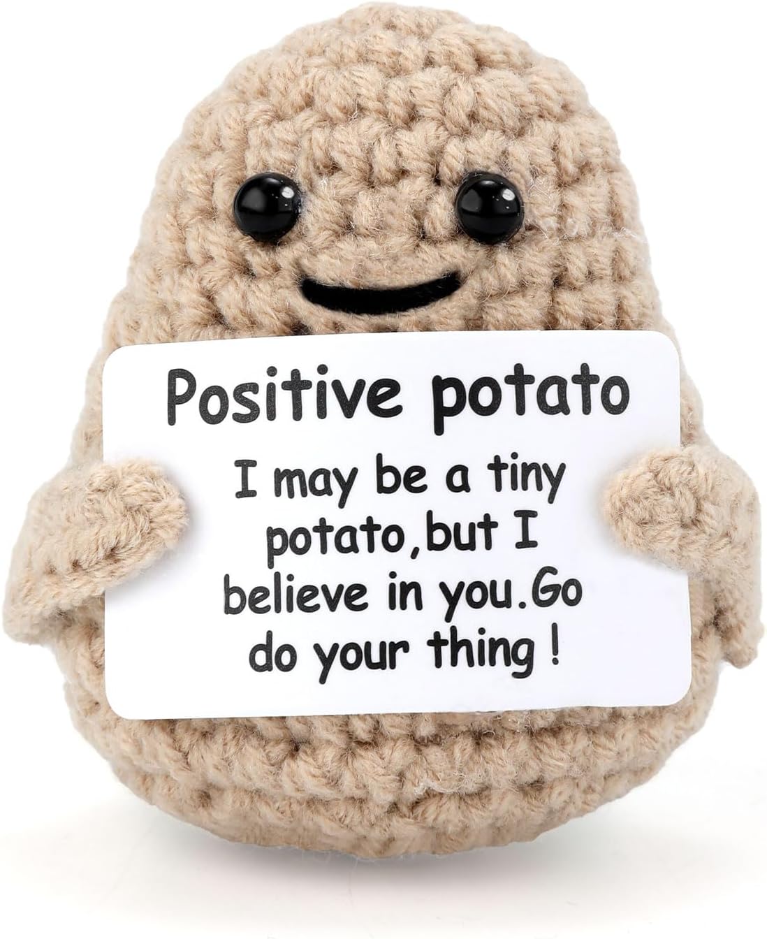 TOYMIS Mini Knitted Wool Potato Toy with Positive Card - Cute Crochet Cheer Up Doll Gift for Friends, Christmas, Valentines