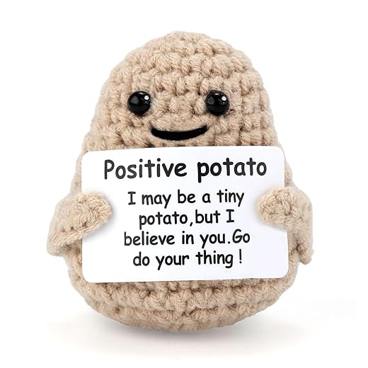 TOYMIS Mini Funny Positive Potato, 3 inch Knitted Potato Toy with Positive Card Creative Cute Wool Positive Potato Crochet Doll Cheer Up Gifts for Friends Party Decoration Encouragement