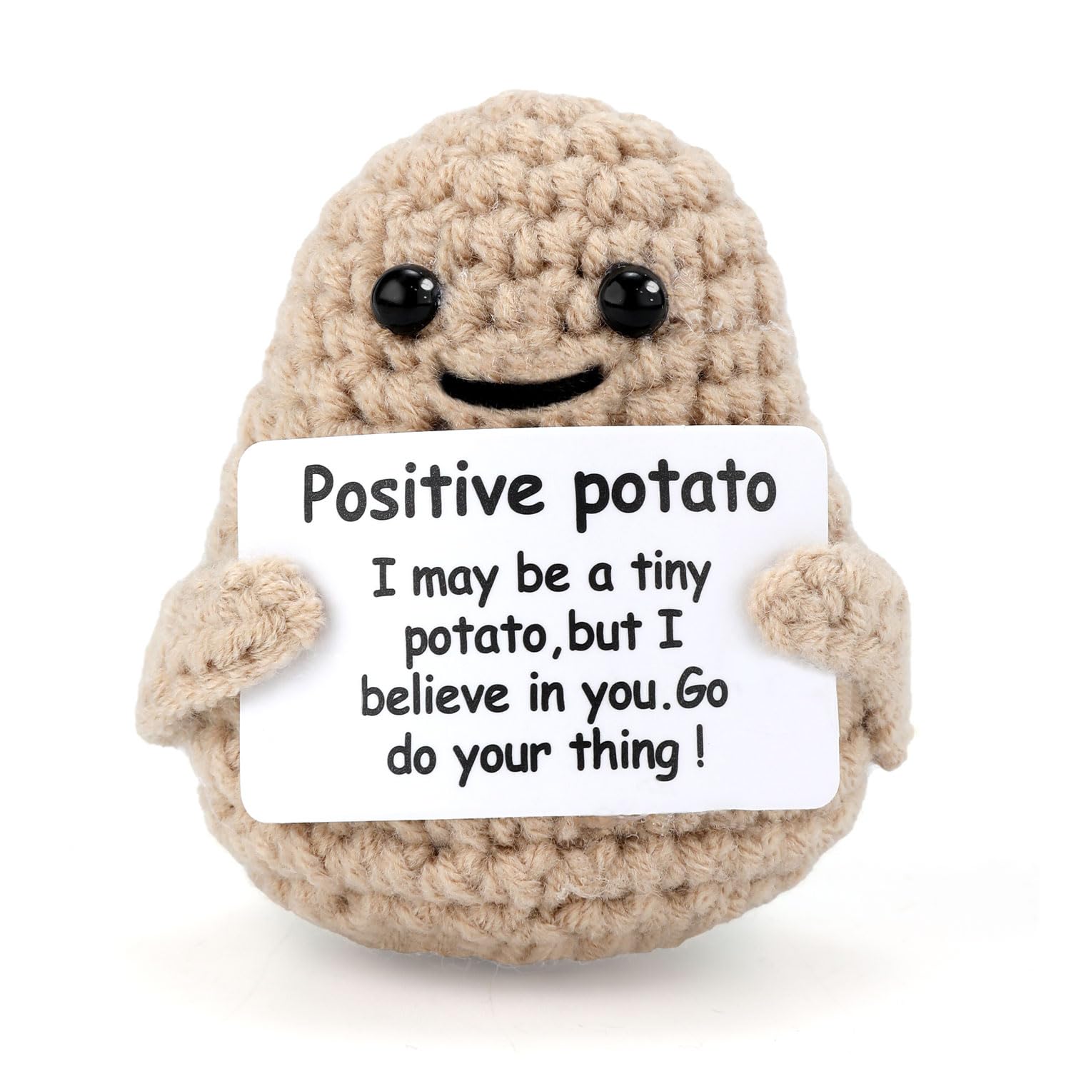 Mini Funny Knitted Wool Potato Toy with Positive Card - Creative Cute Crochet Doll Cheer Up Gift for Friends, Parties, Christmas Valentines Decoration and Encouragement