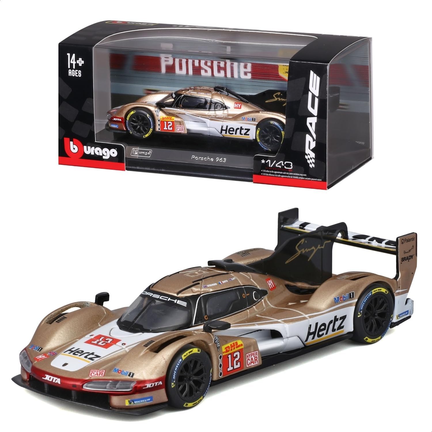 Bburago Hertz Team Jota Porsche 962-1:43 Scale - Incredibly Detailed Die Cast Replica Collectible Super Car
