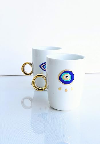 Evil Eye Design Gold Mug with Crystal- Personalized Coffee Mug- Gold Ring Mug- Evil Eye Coffee Mug