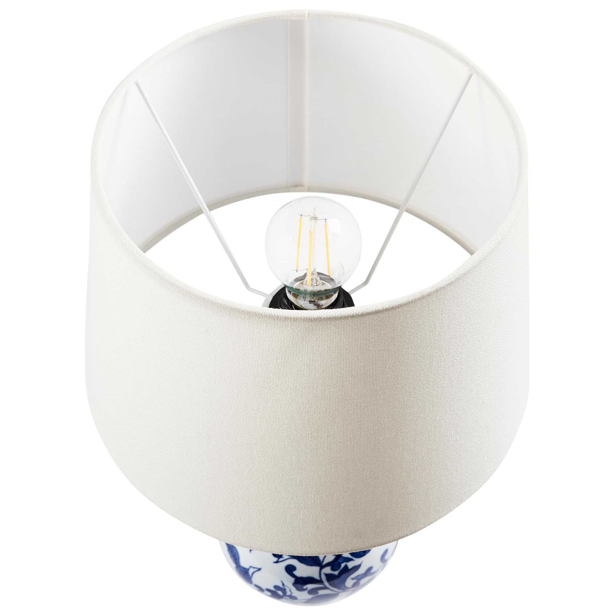 Beliani Tischlampe Porzellan Vasenfuß weiß/blau Stoffschirm Trommelform 48 cm Carmen