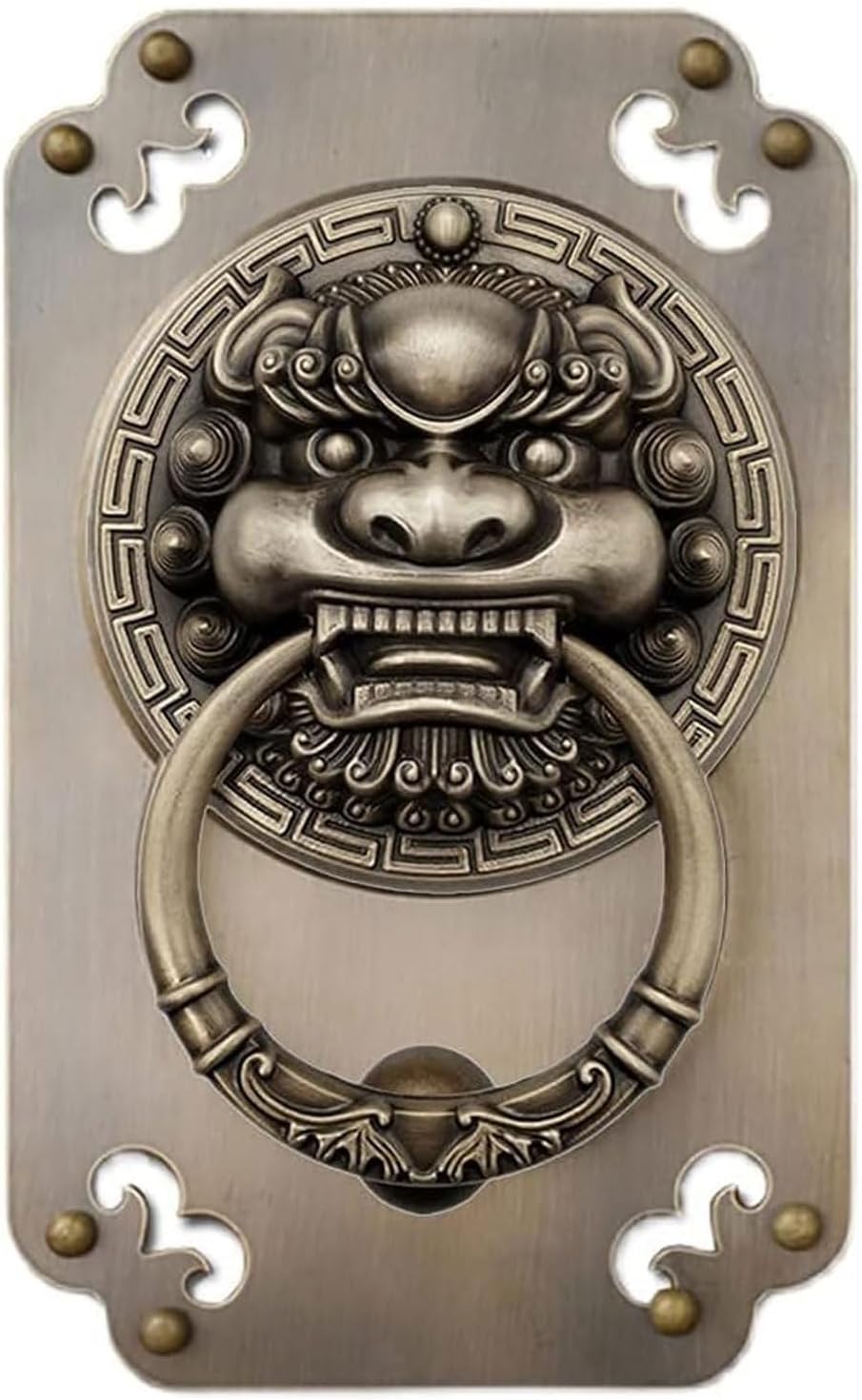 Chinese Pure Copper Door Knocker Wooden Door Retro Unicorn Animal Head Handle Antique Door Lion Head Tiger Head Pull Ring Large Handle