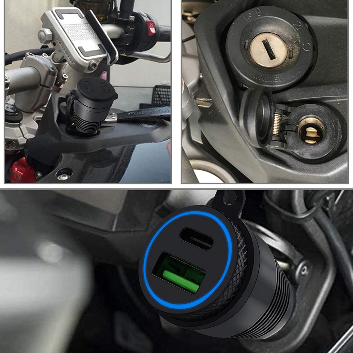Caricabatteria impermeabile per moto DIN un caricabatterie USB QC3.0 e tipo C 30 W alimentatore adattatore femmina
