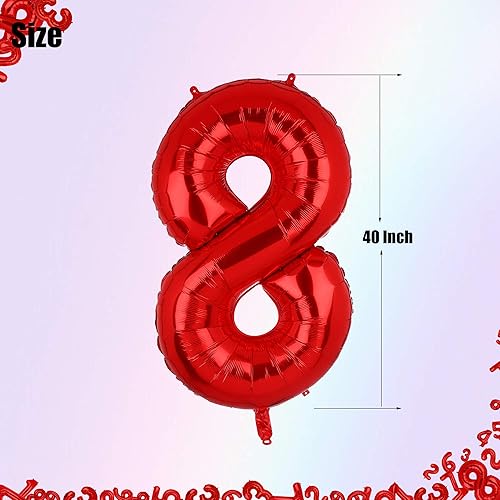 Miniatura 8 de Globos digitales de helio de 40 pulgadas con 9 números rojos, suministros de decoración de fiesta de cumpleaños de 9 años