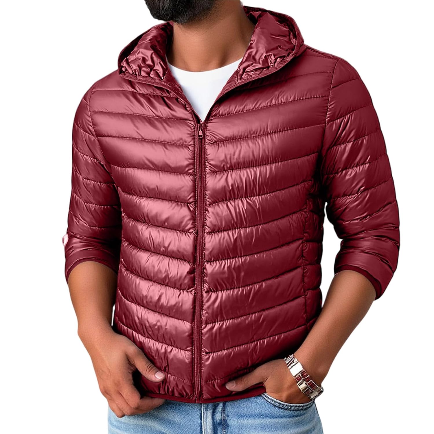Ymosrh Mens Lightweight Puffer Jacket Insulated Quilted Coat for Outdoor Travel Hiking M-3XL