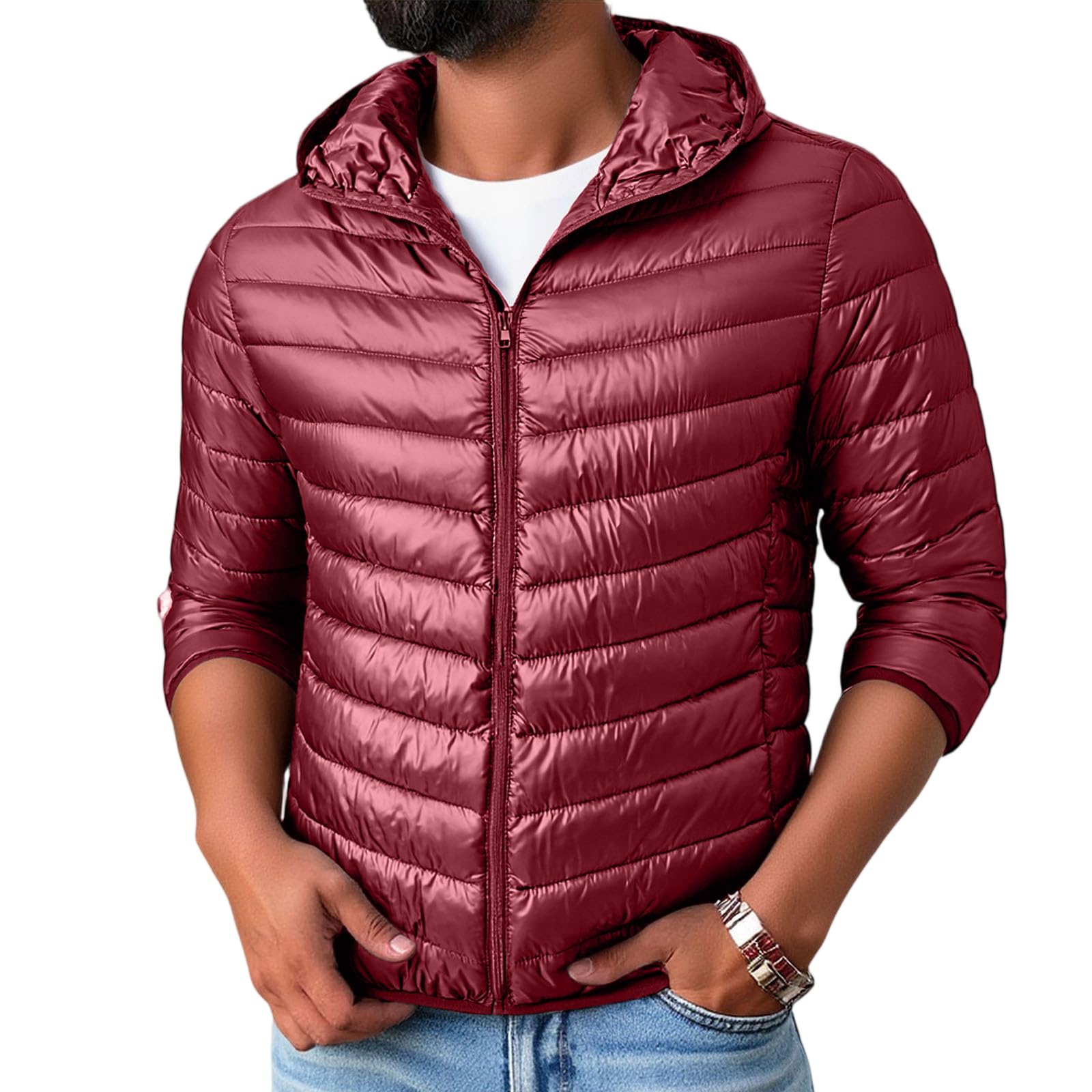 Ymosrh Mens Lightweight Puffer Jacket Insulated Quilted Coat for Outdoor Travel Hiking M-3XL