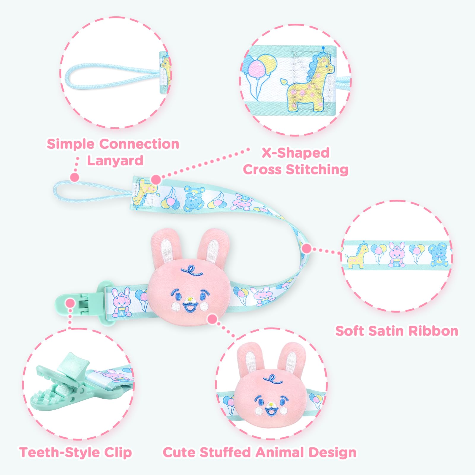 LittleForBig Łańcuszek na smoczek dla dorosłych Baby Parade Plusz, 2 sztuki, łańcuszek na smoczek