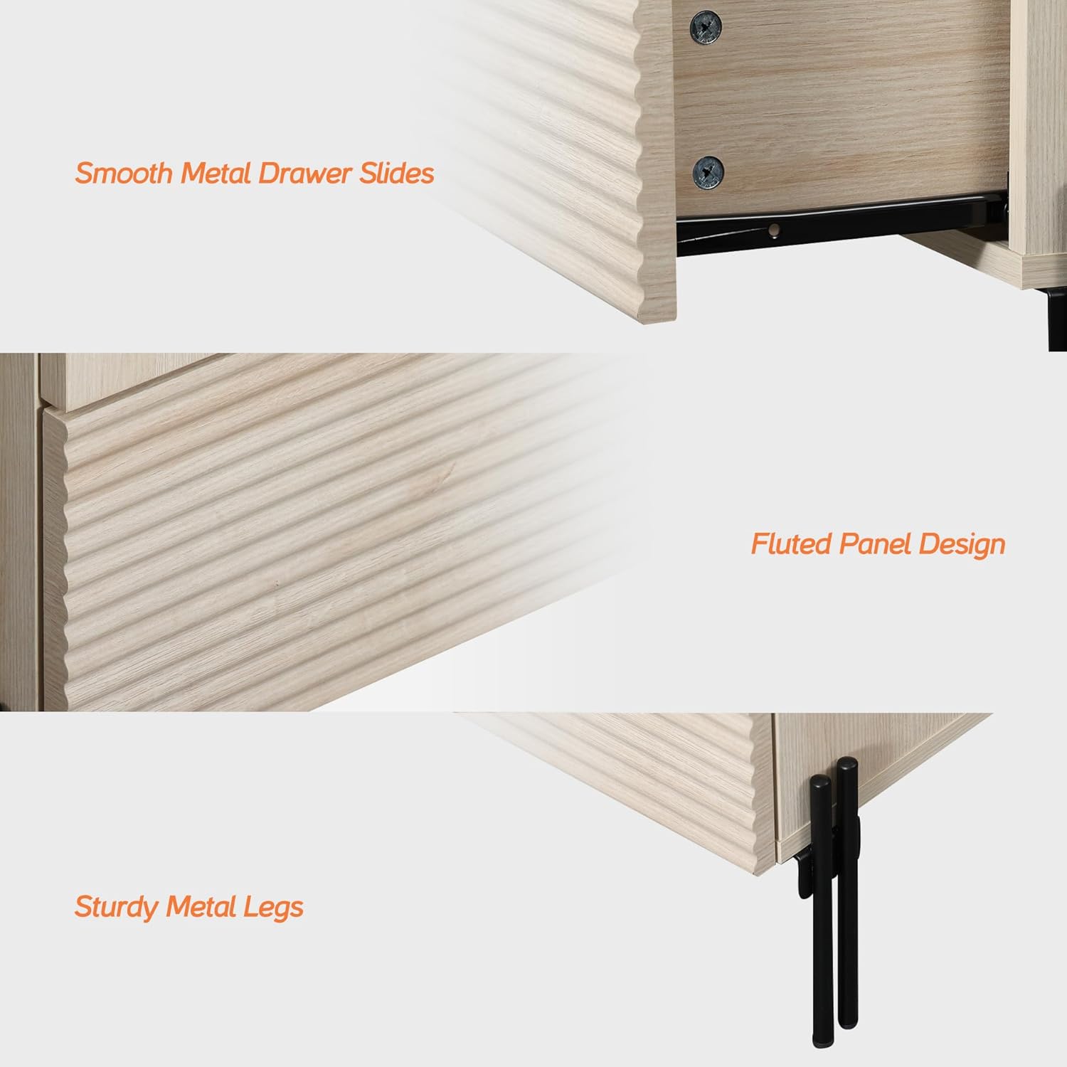 WAMPAT Beige Nightstands Set of 2 with Charging Station,19.7" Tall Mid Century Modern Night Stands, Wood Side End Table with 2 Drawers,Wood Bedside Table with Metal Legs for Bedroom