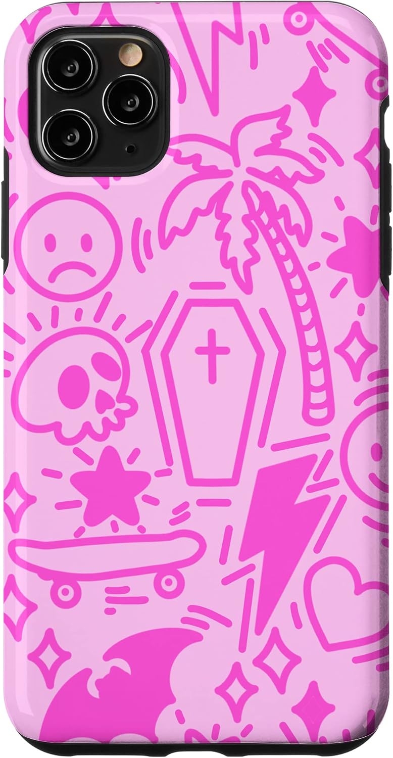 iPhone 11 Pro Max Trippy Happy Face Indie Aesthetic Alt Aesthetic Doodle Y2K Case