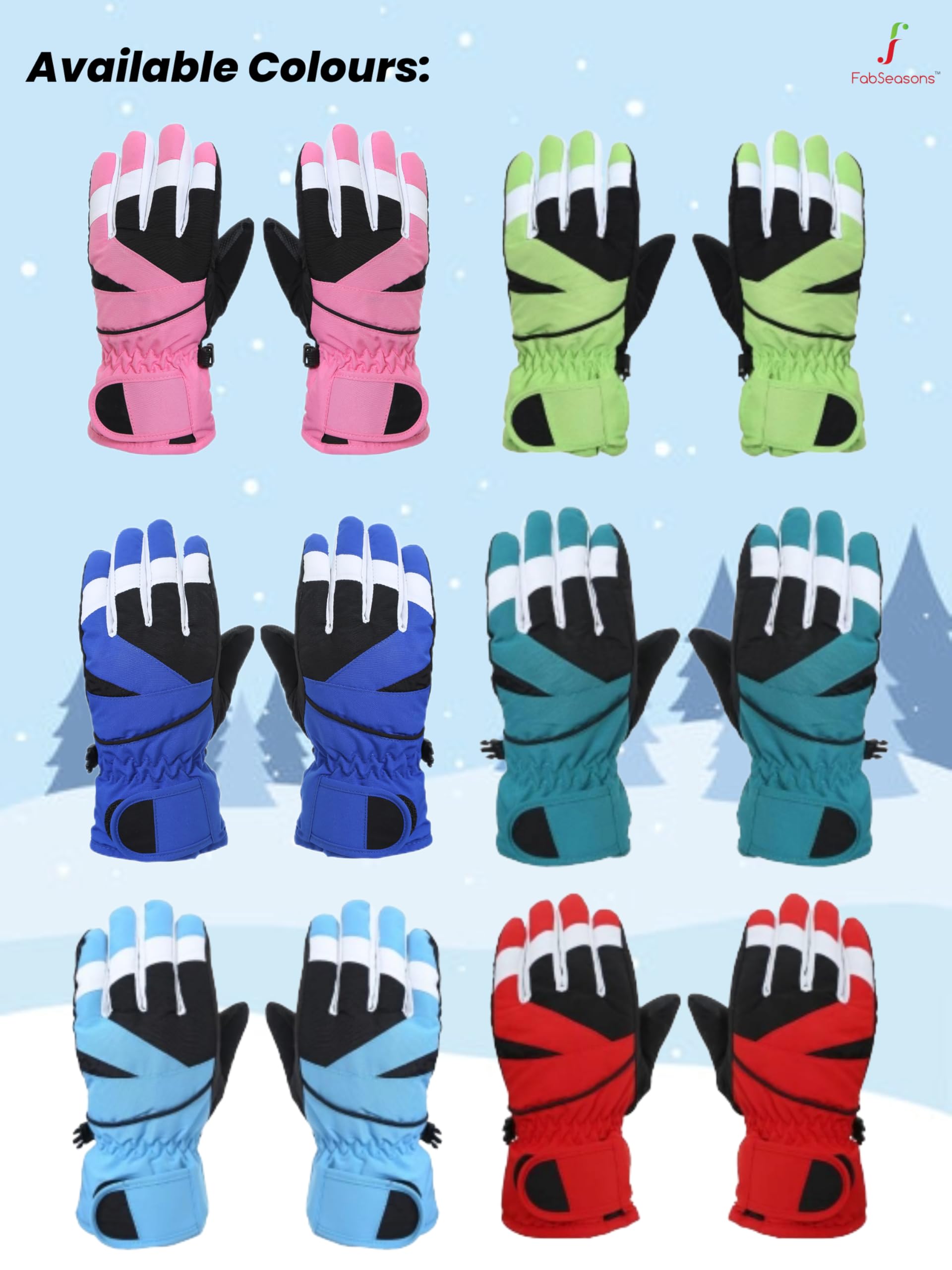 FabSeasons Unisex Warm Winter Gloves, Waterproof, Windproof for Hiking, Driving, Running & Outdoors, Fits for 7-12 Years Old Boys and Girls 1