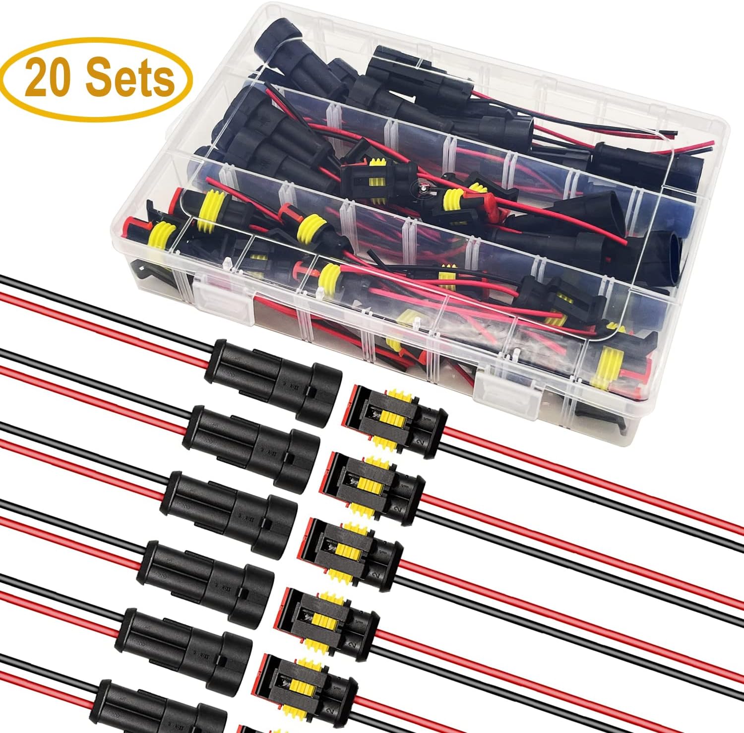 Twippo 20 AWG 20 Kits 2 Pin Connector Waterproof Wire Connectors 2 Pin