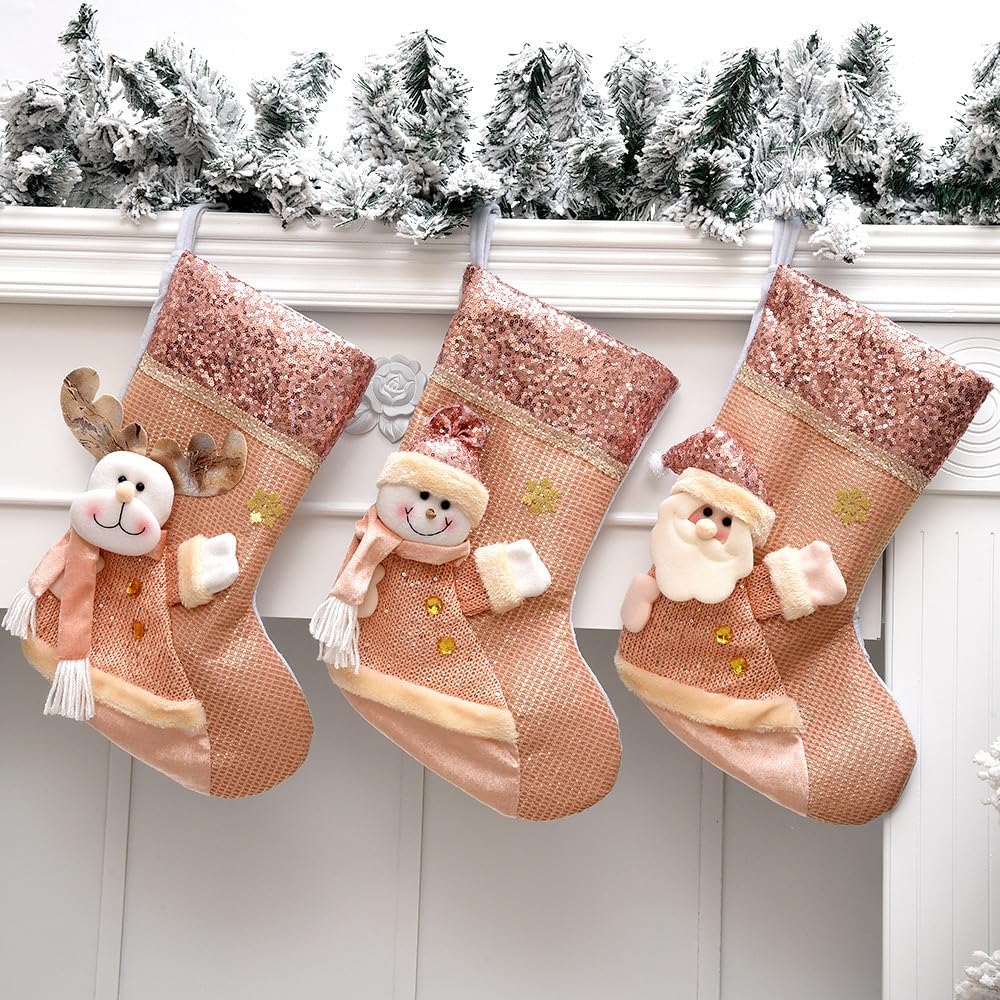 TemooChristmas Stocking, 3pcs Sequin Large Personalised Christmas Stockings, Wear-Resistant Xmas Stockings, Stockings Christmas, Bags, For Christmas Decoration(26 * 42cm).
