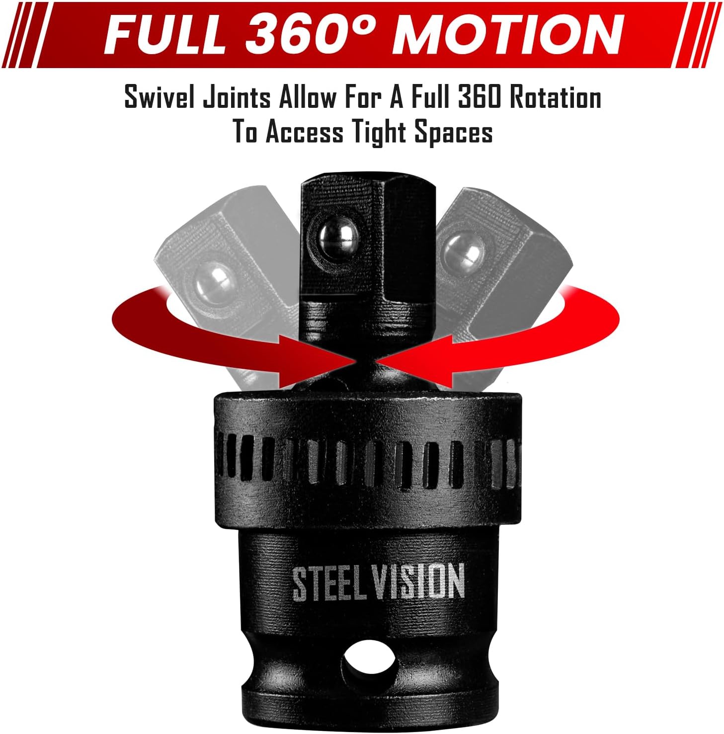 43‑Pc 3/8″ Impact Socket Set – SAE & Metric (5/16–3/4″, 8–19 mm), 6‑Point Deep & Shallow Sockets, Chrome‑Moly Steel, Includes Adapter, Extension, Universal Joint – Black Phosphate, Laser‑Etched