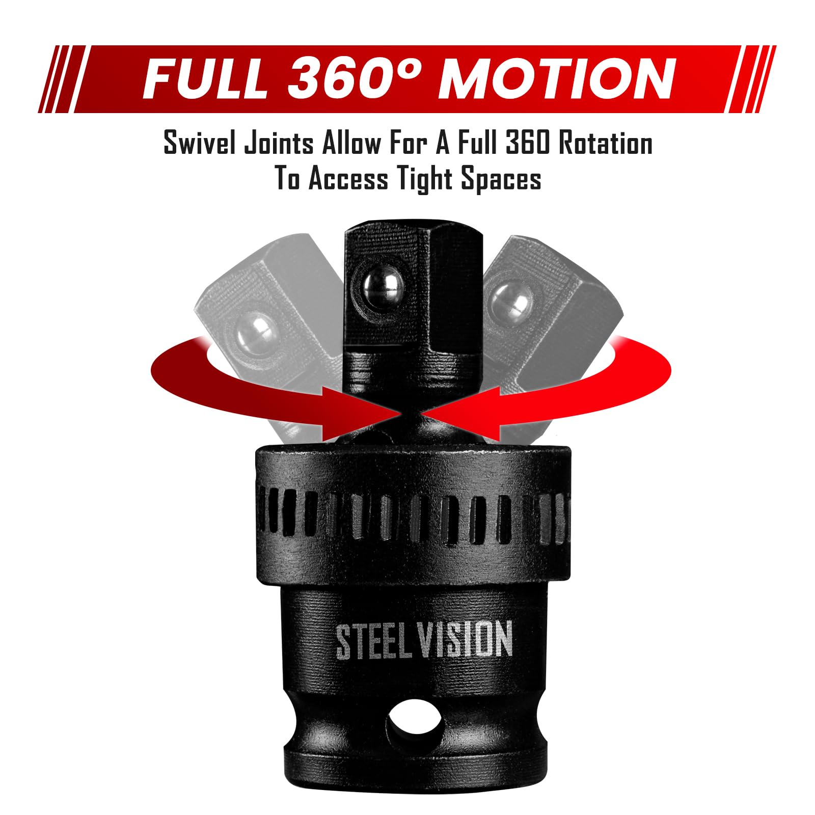 Steel Vision 43-teiliges Schlag-Steckschlüssel-Set 3/8" Antrieb - SAE & Metrisch, Cr-Mo-Stahl, Mit Verlängerung & Gelenk