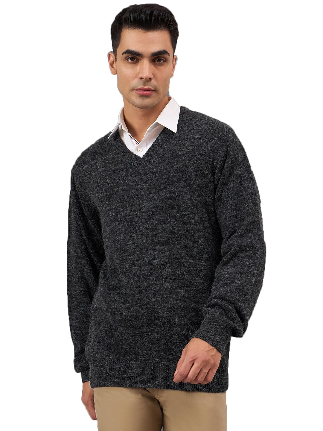 Men’s V-Neck Sweater – Classic Full Sleeve Wool Blend Pullover | Formal & Casual Winter Wear for Men_CYC2202B_S Black-image-32