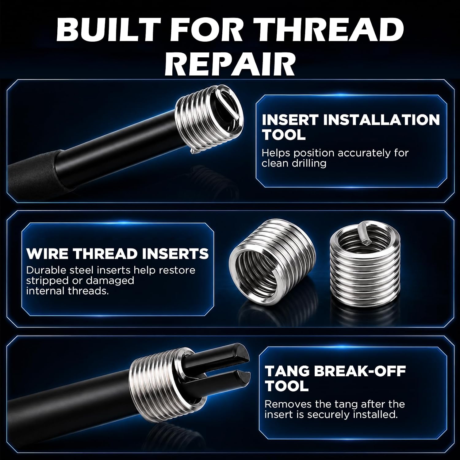 175PC SAE Thread Repair Kit, Thread Restorer Tool Set with HSS Drill Bits, Taps, Thread Inserts, Installation and Break-Off Tools for Stripped Threads, Automotive Repair, Metalworking and Garage Use