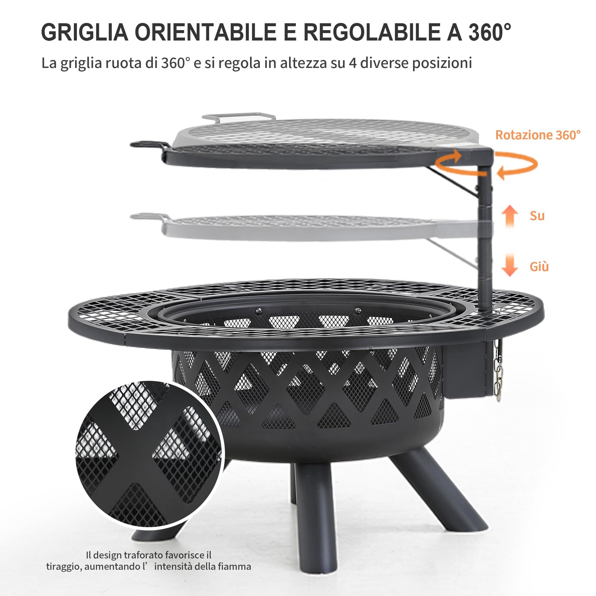 BALI OUTDOORS Braciere con attizzatoio, 81,3 cm, braciere da esterno, braciere a legna per esterni con griglia