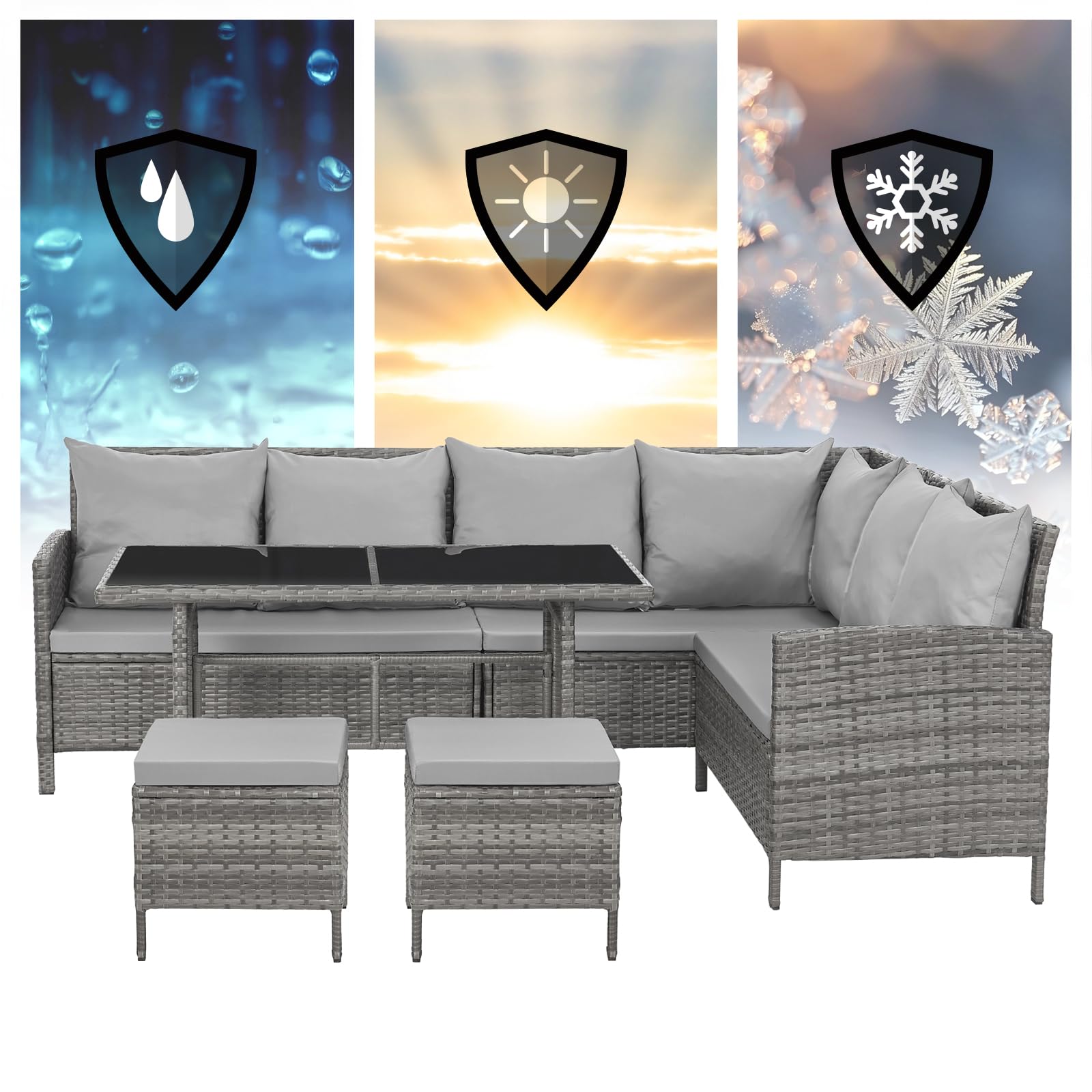 SVITA Madison Rattan-Lounge Polyrattan Ecksofa Gartenmöbel-Set Sofa Garnitur Couch-Eck