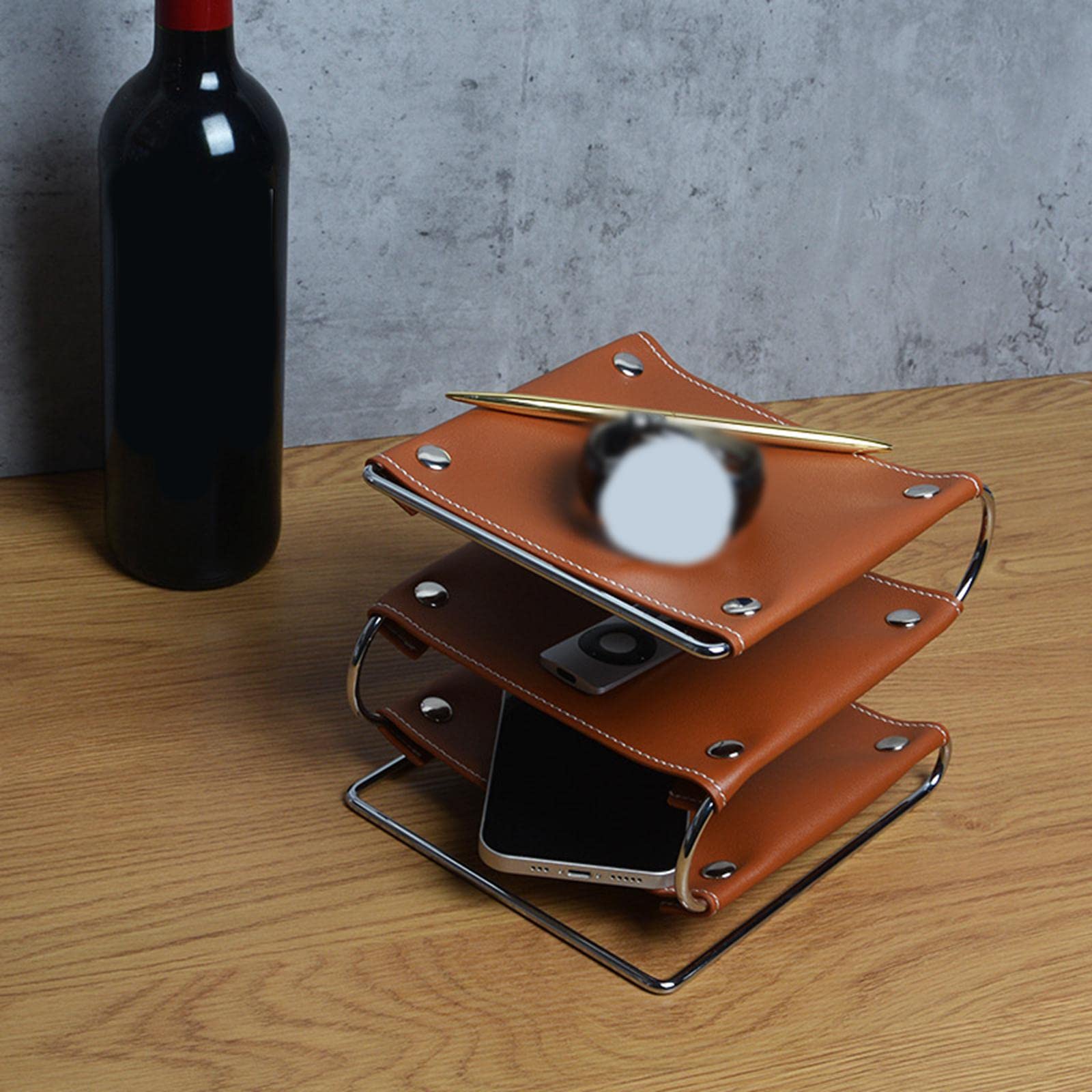 Estante Organizador de Bandeja Metálica de PU de Niveles Desmontable Y Diseño Resistente para Escritorio Y Oficina.