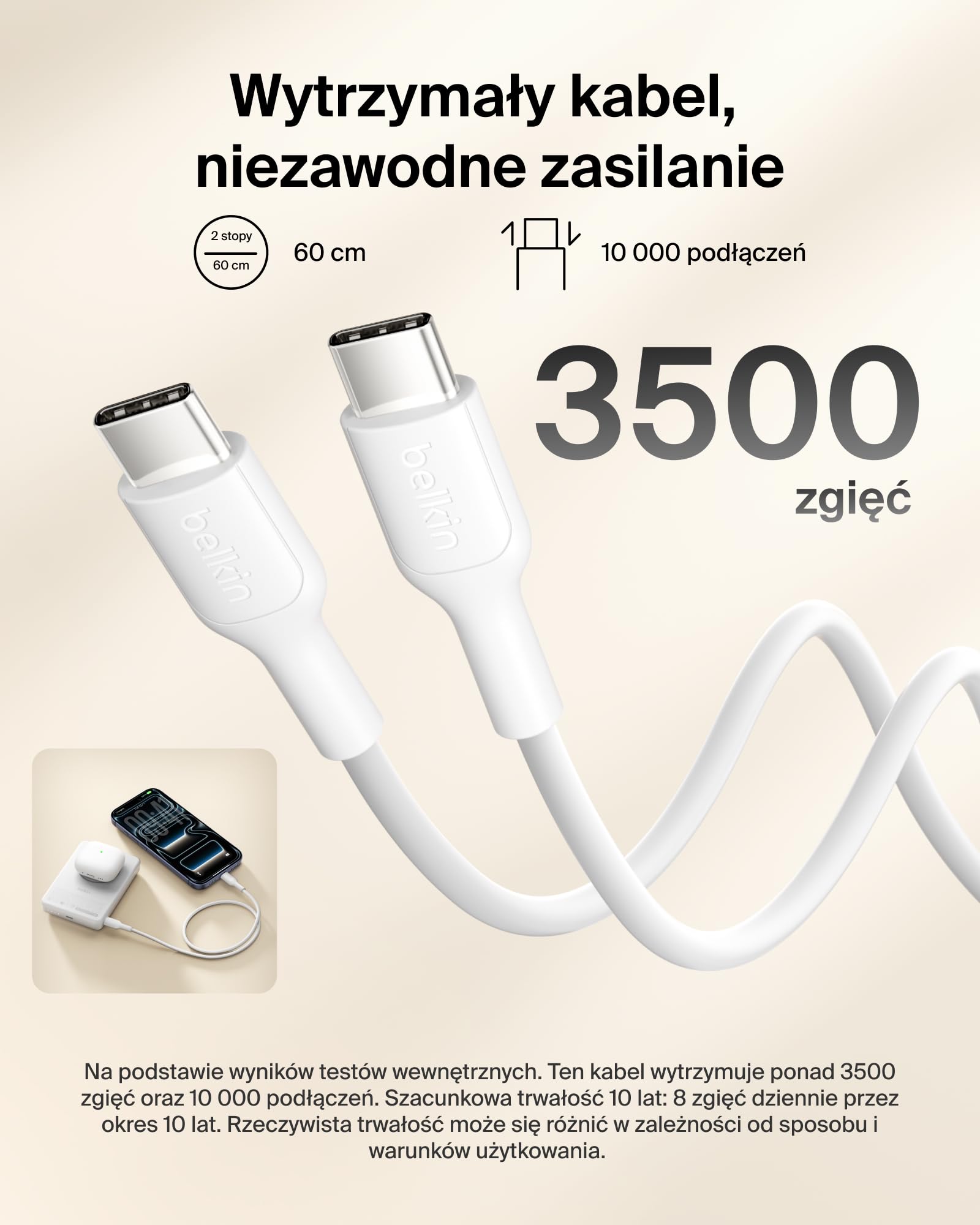 Belkin BoostCharge Niskoprofilowy Magnetyczny Powerbank 10 000 mAh – Biały | Powerbank Bezprzewodowy 10 000 mAh, Certyfikat Qi2, Pierścień Magnetyczny, Port USB-C, Kabel, Podpórka, do Podróży Samolotem