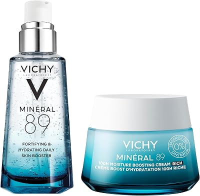 Vichy Mineral 89 Booster, Hyaluronic Acid Serum, Skin Barrier Repair | Face serum with polyglutamic acid that plumps and hydrates. Lightweight hydrating serum with an oil-free, non-sticky feel.