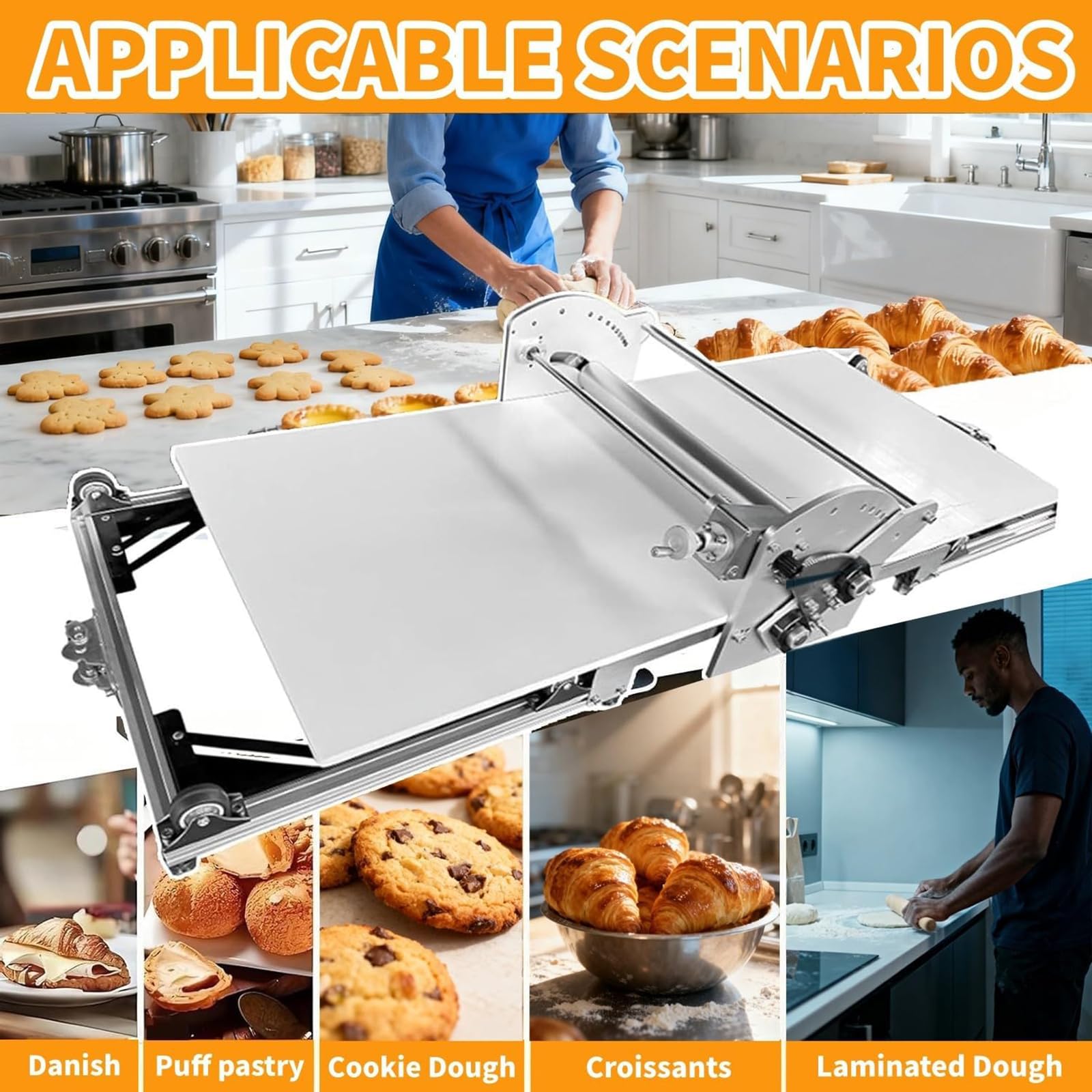 Macchina Per La Stesura Di Pasta Elettrica Pieghevole, Sfogliatrice Automatica Per Pasta, Spessore Regolabile (2-30 mm), Per La Cottura Di Dolci E Pane,A