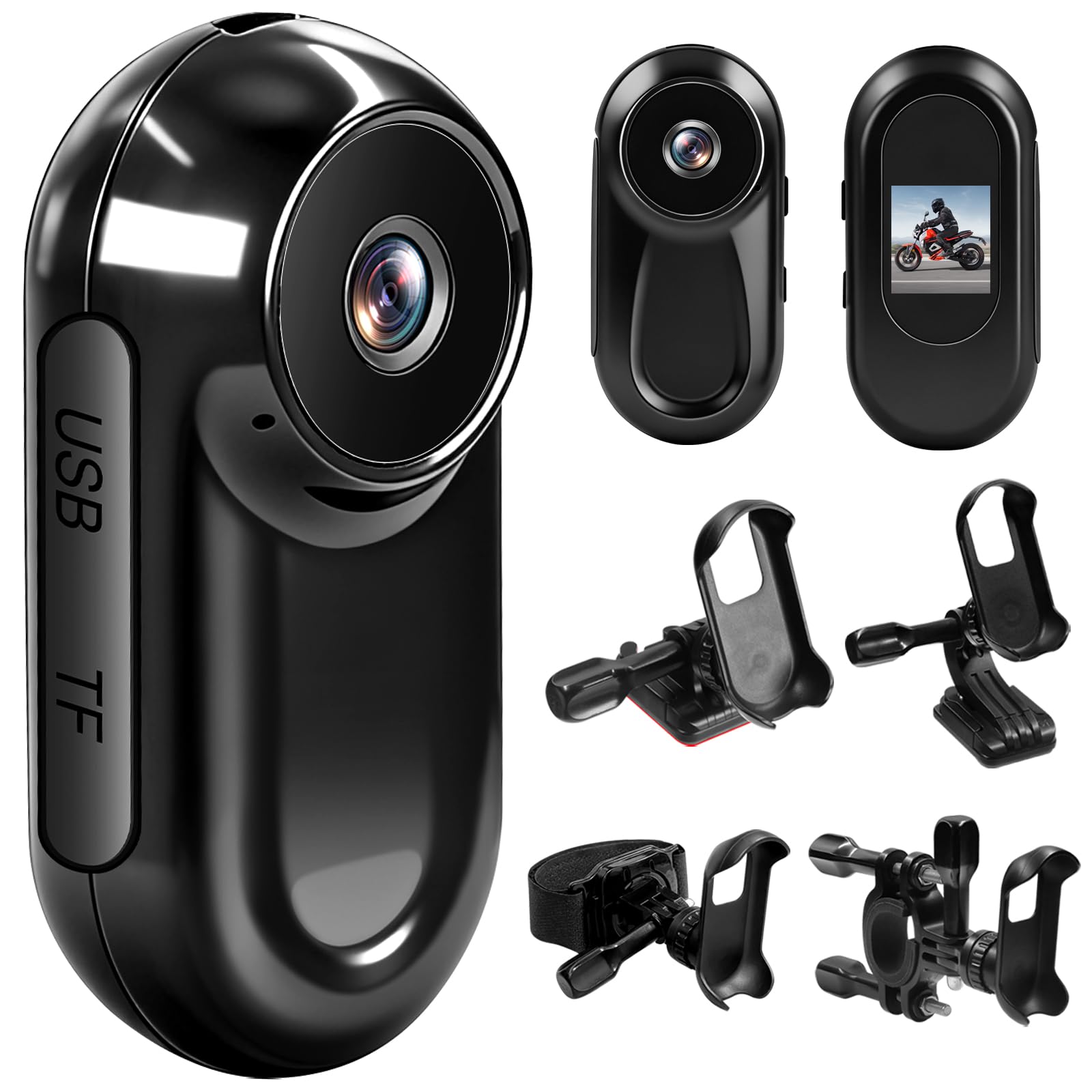LXMIMI Mini Action Cam, Videocamera Sportiva HD 1080P - Nera | Mini Action Cam con Display, Videocamera POV Portatile per Bicicletta, Casco da Moto per la Guida, Escursionismo
