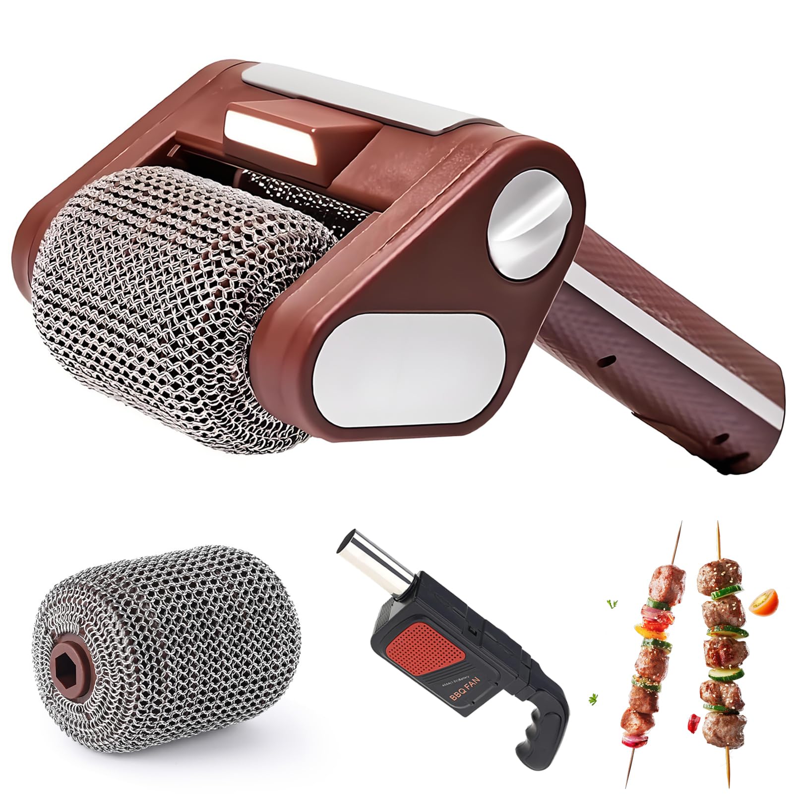 Spazzola per barbecue senza fili, ricaricabile, con rullo in acciaio inox, luce LED, testa lavabile in lavastoviglie, 350 giri/min, senza setole, strumento perfetto per barbecue