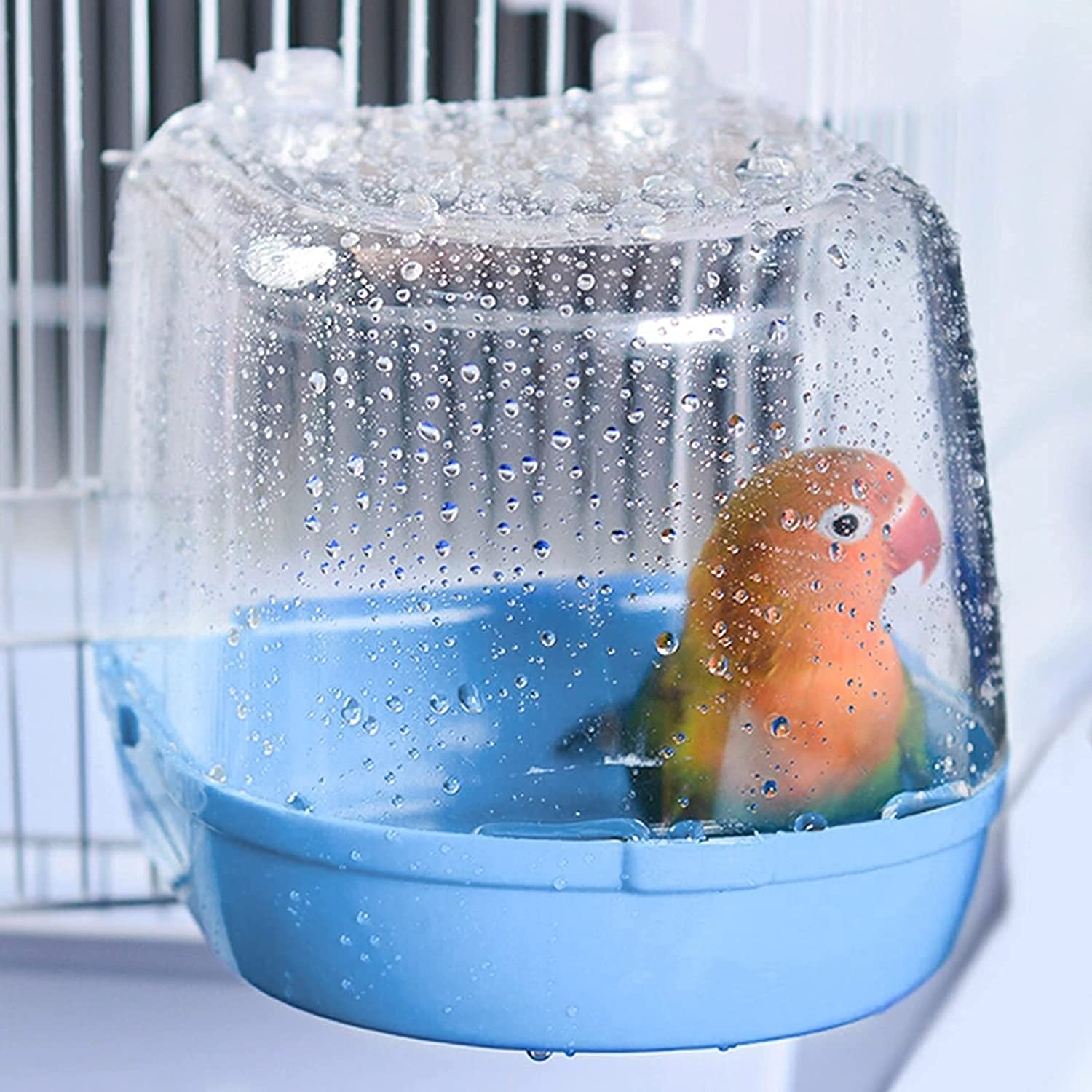 Oiseau Baignoire, Baignoire Bird avec Crochets, Baignoire pour Oiseaux Cage pour Le Bain Accessoire de Cage de Baignoire pour Pinsons, Perruches, Alouettes et Petits Oiseaux (Bleu13X13X13.5cm)
