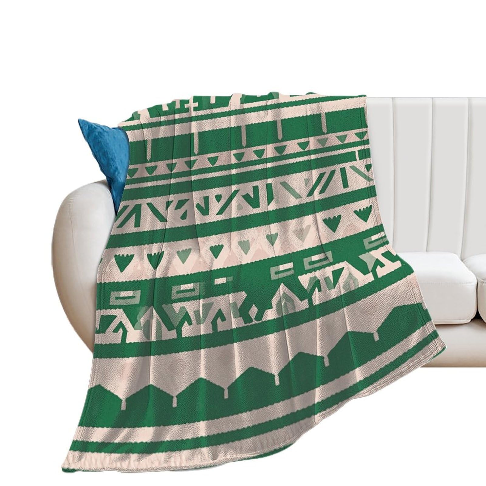 Couverture flanelle vert blanc 152x203 plaid doux lit canapé