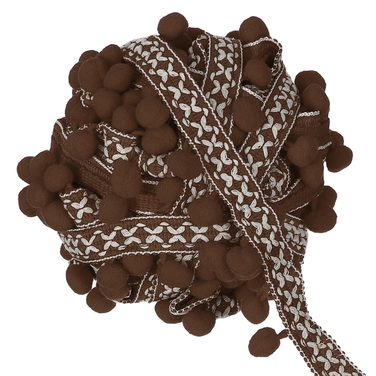 sourcing map 10 Yards Pom Pom Ball Fringe Trim, 12mm Garland Ribbon Sewing Tassel Lace for Clothes Sewing Home Curtain Pillow Decoration, Coffee