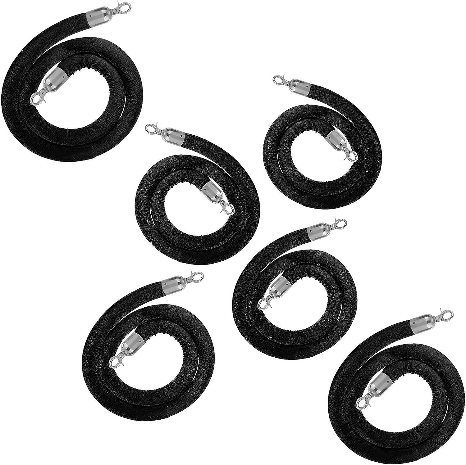 WOTZOV Heavy Duty Black Velvet Stanchion Rope Queue Barrier For Hotels & Theaters - Premium Crowd Control Solution For Events & Line Management,6 Pack 400cm/157 in